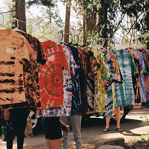 Photo By: Jake Buras, Tie Dye Shirts hanging in the Sierra Nevada Forest