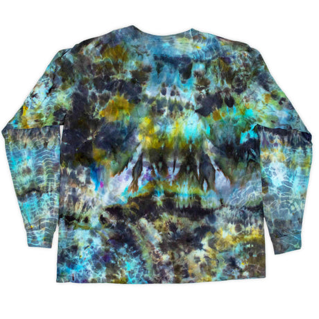 An ice dye long sleeve t-shirt that combines the tranquility of blue and green hues in a soft, inviting fabric perfect for cooler days.