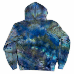 Envelop yourself in the warmth of this cozy hoodie, artistically ice-dyed in a blend of tranquil blues and earthy greens.